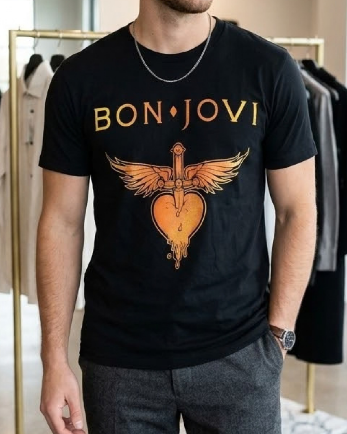 Polera Bon Jovi - Heart & Dagger Gold