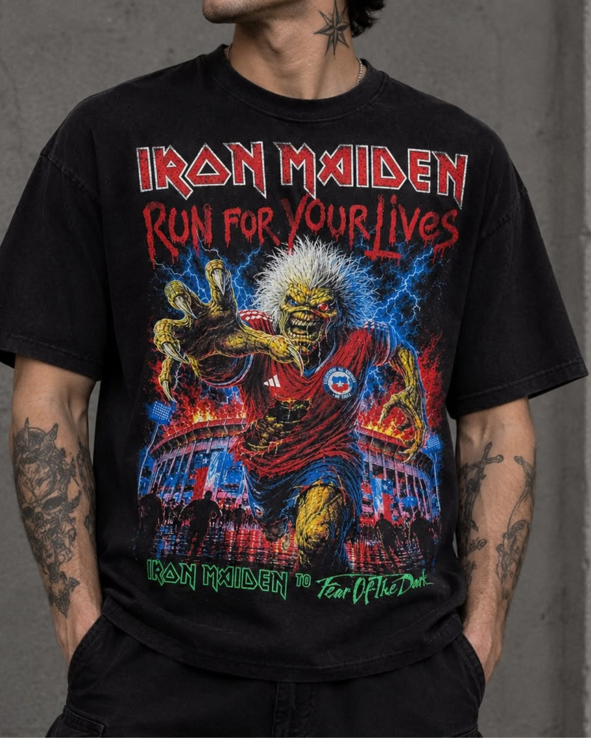 Polera Iron Maiden Run For Your Lives Chile 2026 - Eddie La Roja